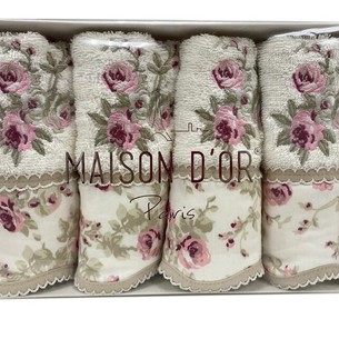 Подарочный набор полотенец-салфеток 30х50(4) Maison Dor LADY ROSES хлопковая/бамбуковая махра кремовый