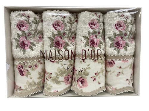 Подарочный набор полотенец-салфеток 30х50(4) Maison Dor LADY ROSES хлопковая/бамбуковая махра кремовый, фото, фотография