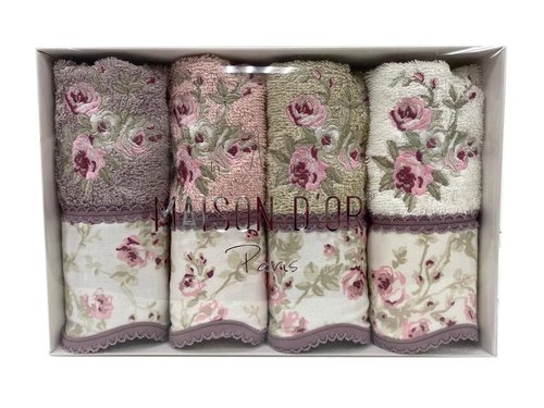 Подарочный набор полотенец-салфеток 30х50(4) Maison Dor LADY ROSES хлопковая/бамбуковая махра ассорти, фото, фотография