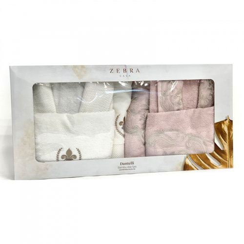 Набор халатов с полотенцами Zebra Casa LIVORNO бамбуко-хлопковая махра кремовый+пудра L/XL, фото, фотография
