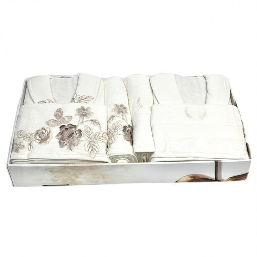 Набор халатов с полотенцами Zebra Casa ROSENGART бамбуко-хлопковая махра кремовый L/XL, фото, фотография