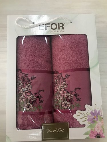 Подарочный набор полотенец для ванной с вышивкой 50х90, 70х140 Efor KUCUK CICEKLER хлопковая махра сухая роза, фото, фотография