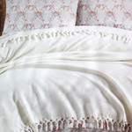 Летнее постельное белье с покрывалом-одеялом пике Saheser MONA хлопковый ранфорс кремовый евро, фото, фотография