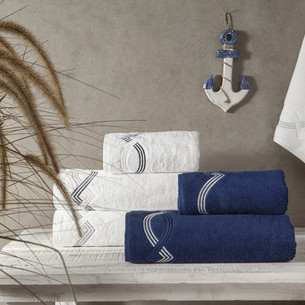 Подарочный набор полотенец для ванной 2 пр. Tivolyo Home CROSS хлопковая махра кремовый+синий