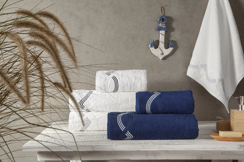 Подарочный набор полотенец для ванной 2 пр. Tivolyo Home CROSS хлопковая махра тёмно-синий, фото, фотография
