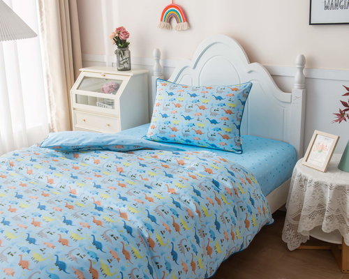 Детское постельное белье Sofi De Marko ДИНОЗАВРИКИ хлопковый сатин голубой 1,5 спальный, фото, фотография