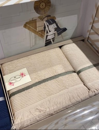 Подарочный набор полотенец для ванной 50х90, 75х150 Tivolyo Home NATURAL SLIM хлопковая махра светло-бежевый, фото, фотография