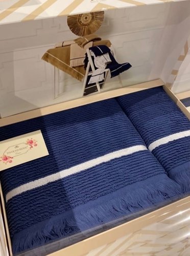 Подарочный набор полотенец для ванной 50х90, 75х150 Tivolyo Home NATURAL SLIM хлопковая махра синий, фото, фотография