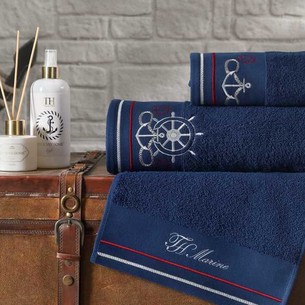 Подарочный набор полотенец для ванной 3 пр. + спрей Tivolyo Home NAVY хлопковая махра синий