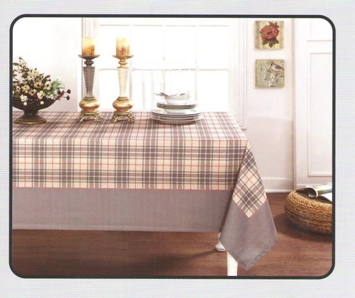 Скатерть прямоугольная Maison Dor HARMONY полиэстер серый+красная полоска 160х220, фото, фотография