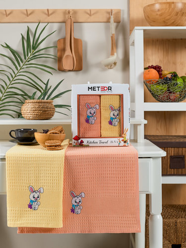 Подарочный набор полотенец для кухни 40х60(2) Meteor BIONCE хлопковая вафля V4, фото, фотография