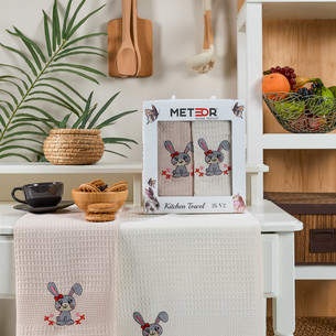 Подарочный набор полотенец для кухни 40х60(2) Meteor BIONCE хлопковая вафля V2