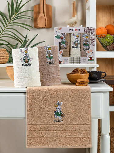 Подарочный набор полотенец для кухни 30х50(3) Meteor BIONCE хлопковая махра коричневый, фото, фотография