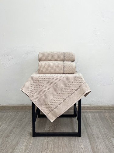 Набор полотенец для ванной с ковриком 3 пр. Pupilla MONET хлопковая махра V4, фото, фотография