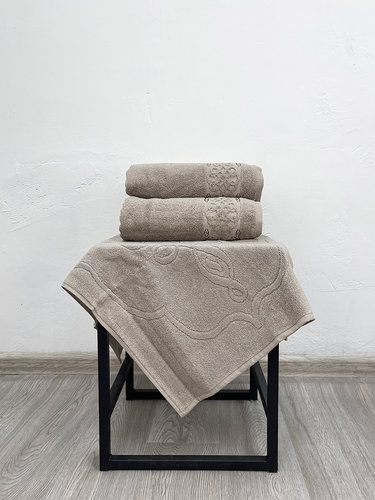 Набор полотенец для ванной с ковриком 3 пр. Pupilla PENANOPE хлопковая махра V1, фото, фотография