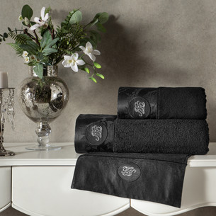 Подарочный набор полотенец для ванной 3 пр. + спрей Tivolyo Home GRANT хлопковая махра чёрный