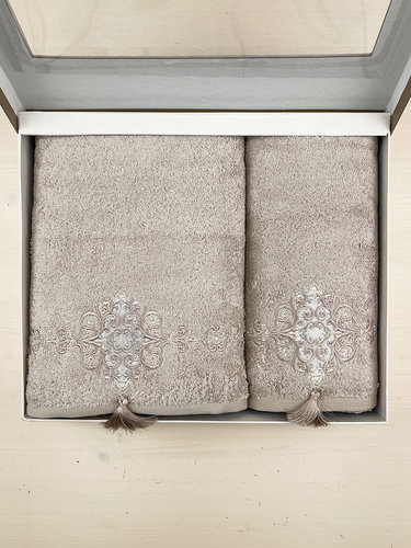 Набор полотенец для ванной в подарочной упаковке 2 пр. Pupilla MOONLIGHT бамбуковая махра V1, фото, фотография