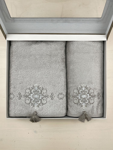 Набор полотенец для ванной в подарочной упаковке 2 пр. Pupilla MOONLIGHT бамбуковая махра V3, фото, фотография