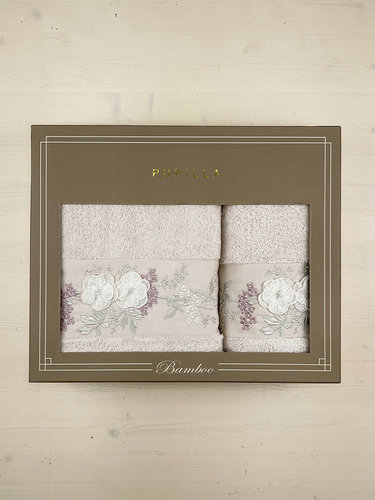 Набор полотенец для ванной в подарочной упаковке 2 пр. Pupilla CRISTINA бамбуковая махра V3, фото, фотография