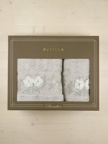 Набор полотенец для ванной в подарочной упаковке 2 пр. Pupilla CRISTINA бамбуковая махра V4, фото, фотография