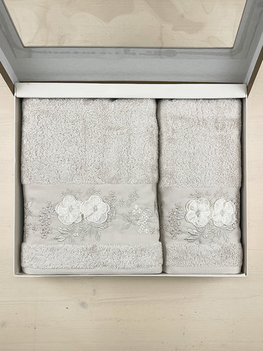Набор полотенец для ванной в подарочной упаковке 2 пр. Pupilla CRISTINA бамбуковая махра V4, фото, фотография