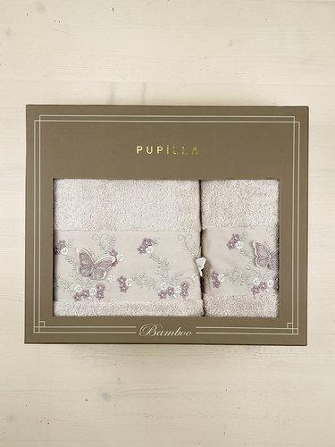 Набор полотенец для ванной в подарочной упаковке 2 пр. Pupilla CRISTINA бамбуковая махра V6, фото, фотография