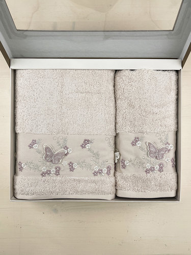 Набор полотенец для ванной в подарочной упаковке 2 пр. Pupilla CRISTINA бамбуковая махра V6, фото, фотография