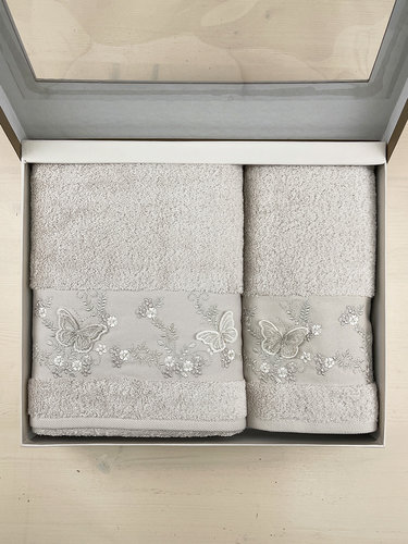 Набор полотенец для ванной в подарочной упаковке 2 пр. Pupilla CRISTINA бамбуковая махра V7, фото, фотография