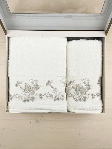 Набор полотенец для ванной в подарочной упаковке 2 пр. Pupilla CRISTINA бамбуковая махра V8, фото, фотография