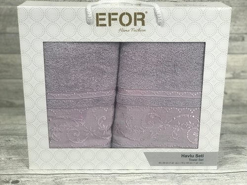 Подарочный набор полотенец для ванной 50х90, 70х140 Efor ECRE хлопковая махра светло-лиловый, фото, фотография