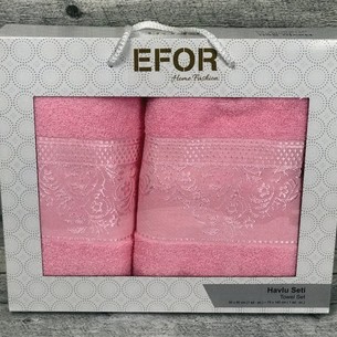 Подарочный набор полотенец для ванной 50х90, 70х140 Efor GERDANLIK хлопковая махра розовый