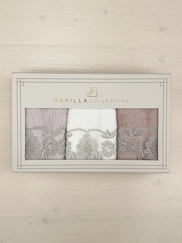 Подарочный набор полотенец-салфеток 3 шт. Pupilla MARTA бамбуковая махра V1, фото, фотография