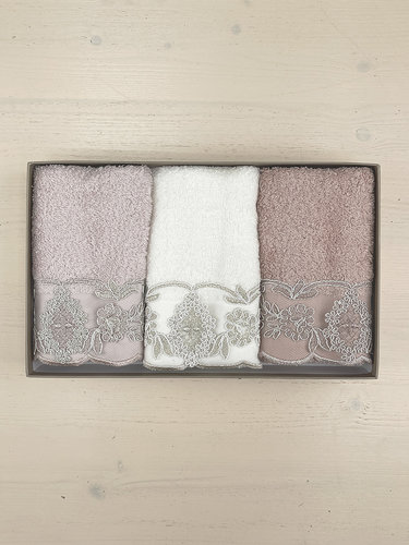 Подарочный набор полотенец-салфеток 3 шт. Pupilla MARTA бамбуковая махра V1, фото, фотография