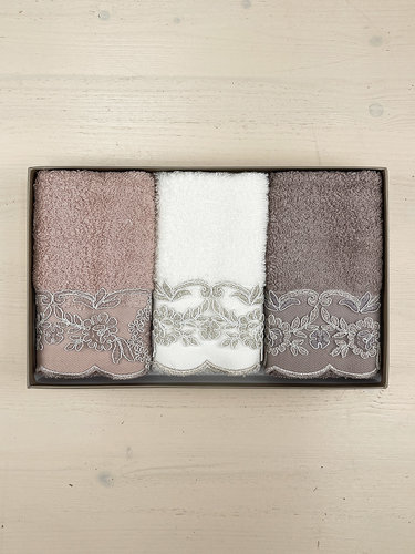 Подарочный набор полотенец-салфеток 3 шт. Pupilla MARTA бамбуковая махра V2, фото, фотография