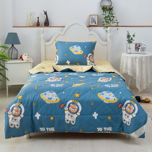 Детское постельное белье без пододеяльника с одеялом Sofi De Marko SPACE хлопковый сатин синий 1,5 спальный