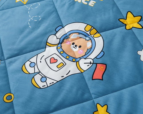 Детское постельное белье без пододеяльника с одеялом Sofi De Marko SPACE хлопковый сатин синий 1,5 спальный, фото, фотография