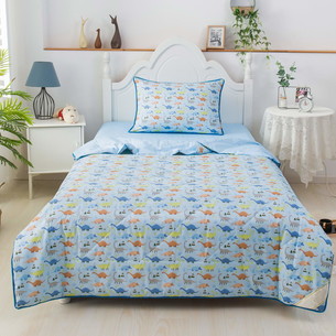 Детское постельное белье без пододеяльника с одеялом Sofi De Marko ДИНОЗАВРИКИ хлопковый сатин голубой 1,5 спальный