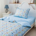 Детское постельное белье без пододеяльника с одеялом Sofi De Marko ДИНОЗАВРИКИ хлопковый сатин голубой 1,5 спальный, фото, фотография
