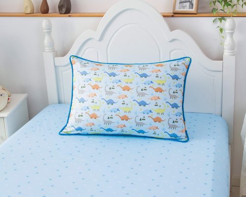 Детское постельное белье без пододеяльника с одеялом Sofi De Marko ДИНОЗАВРИКИ хлопковый сатин голубой 1,5 спальный, фото, фотография
