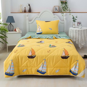 Детское постельное белье без пододеяльника с одеялом Sofi De Marko КОРАБЛИКИ хлопковый сатин жёлтый 1,5 спальный