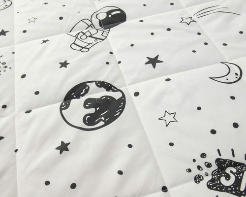Детское постельное белье без пододеяльника с одеялом Sofi De Marko КОСМОНАВТ хлопковый сатин белый 1,5 спальный, фото, фотография
