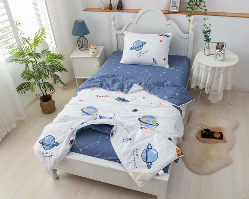 Детское постельное белье без пододеяльника с одеялом Sofi De Marko КОСМОС хлопковый сатин белый 1,5 спальный, фото, фотография
