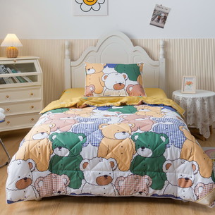 Детское постельное белье без пододеяльника с одеялом Sofi De Marko МЕДВЕЖАТА хлопковый сатин жёлтый 1,5 спальный