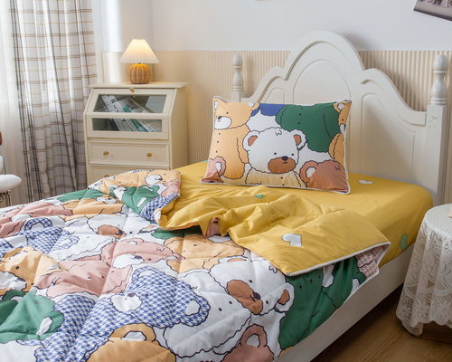 Детское постельное белье без пододеяльника с одеялом Sofi De Marko МЕДВЕЖАТА хлопковый сатин жёлтый 1,5 спальный, фото, фотография