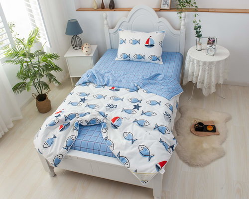 Детское постельное белье без пододеяльника с одеялом Sofi De Marko МОРСКИЕ РЫБКИ хлопковый сатин 1,5 спальный, фото, фотография