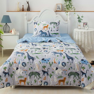 Детское постельное белье без пододеяльника с одеялом Sofi De Marko САВАННА хлопковый сатин синий 1,5 спальный