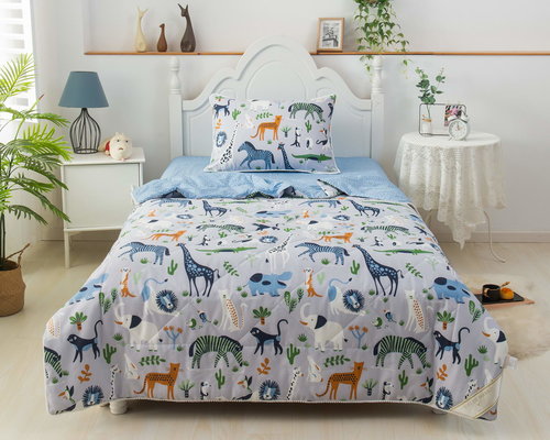 Детское постельное белье без пододеяльника с одеялом Sofi De Marko САВАННА хлопковый сатин синий 1,5 спальный, фото, фотография