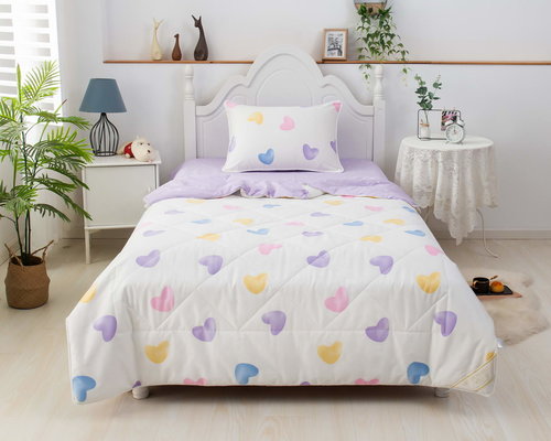 Детское постельное белье без пододеяльника с одеялом Sofi De Marko СЕРДЦА хлопковый сатин разноцветный 1,5 спальный, фото, фотография