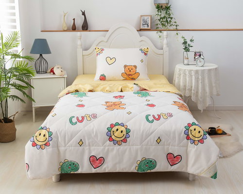 Детское постельное белье без пододеяльника с одеялом Sofi De Marko СМАЙЛ хлопковый сатин жёлтый 1,5 спальный, фото, фотография