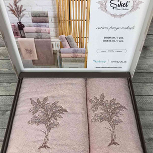 Подарочный набор полотенец для ванной 50х90, 70х140 Sikel HAYAT AGACI хлопковая махра розовый